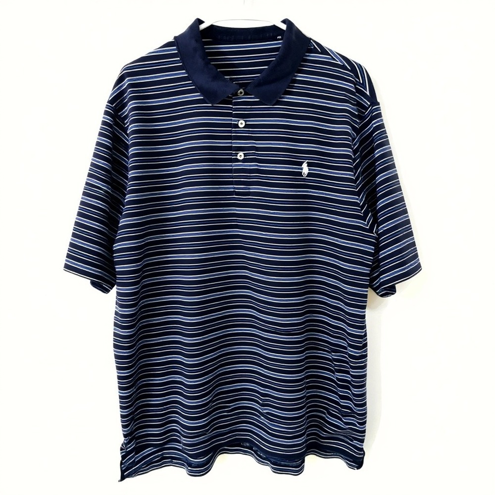 Ralph Lauren Polo Golf Shirt Men's XL Navy Stripes 100% Pima Cotton White Pony